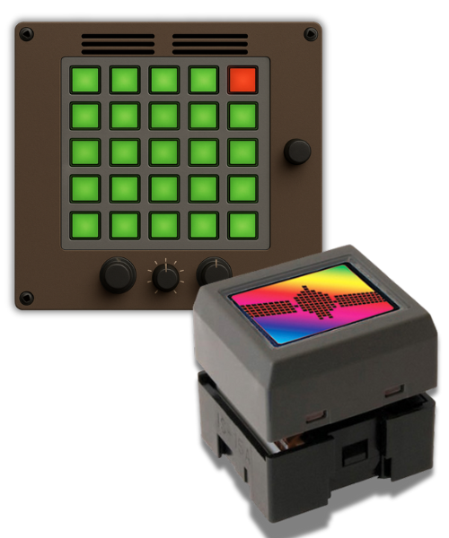 Marine control system console integrating NKK LCD SmartDisplay pushbuttons with illuminated icons and multi-screen communication terminals for radio, intercom, and alarm functions.