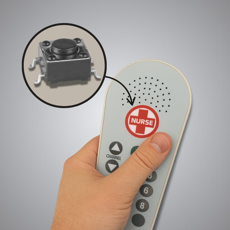 Nurse call pillow remote showing interface area where HP03 switch is used.
