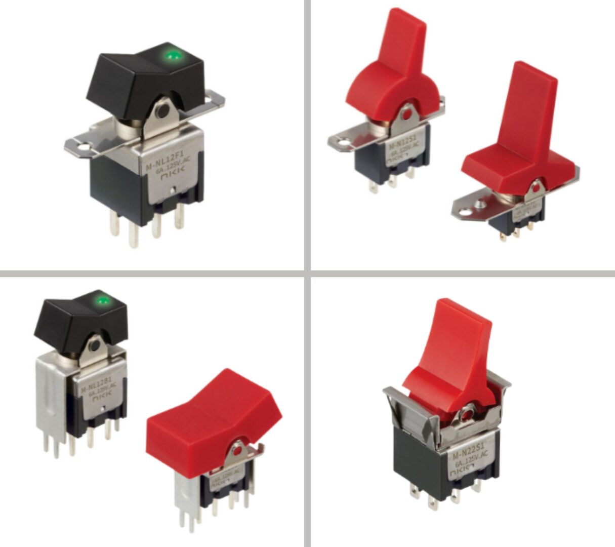 NKK M Series miniature rocker switches with varied actuators and mount options
